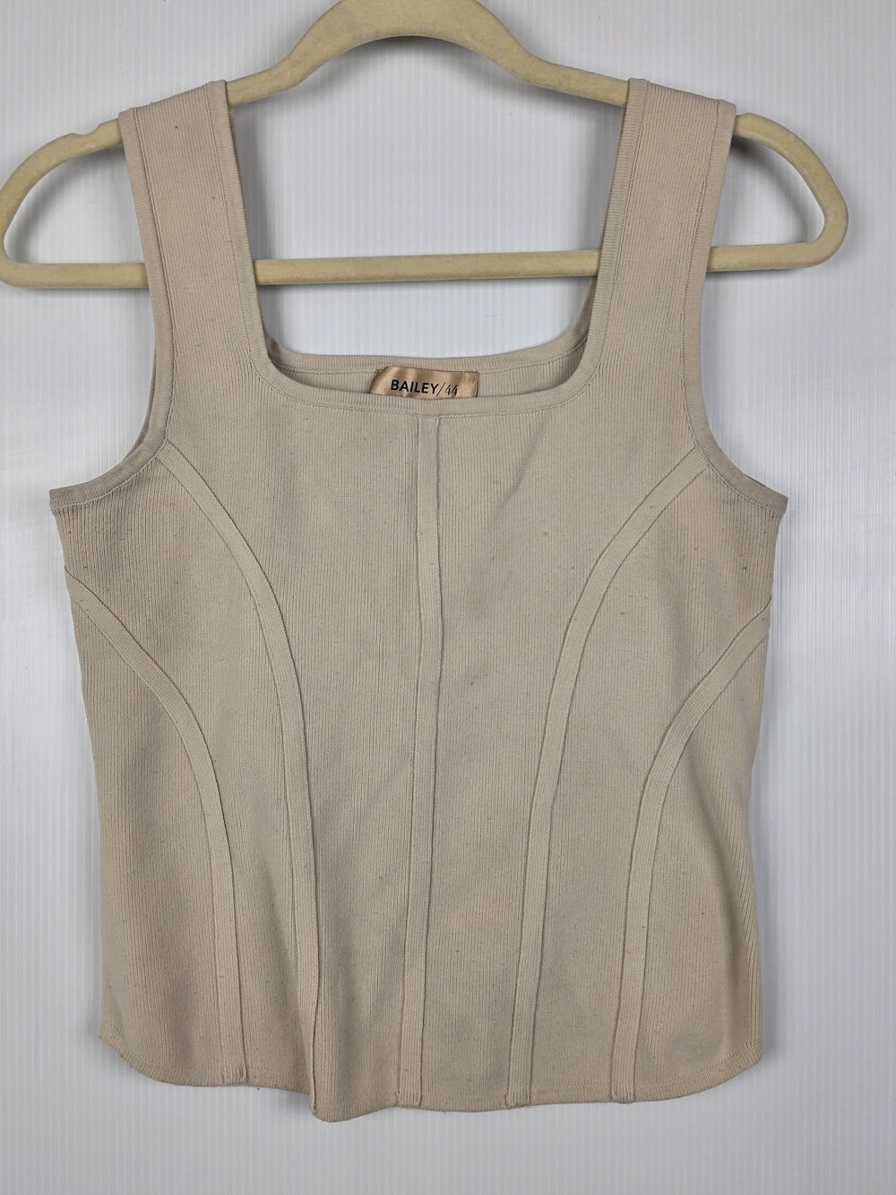 Bailey 44 Cream Structured Square-Neck Ribbed Tank